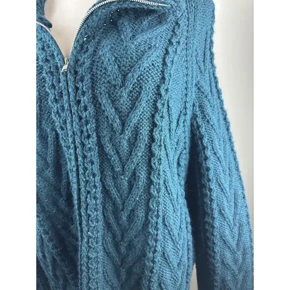 An Irish Traditional Handknit Cardigan Fisherman Sweater Pure New Wool Ireland - Picture 13 of 16